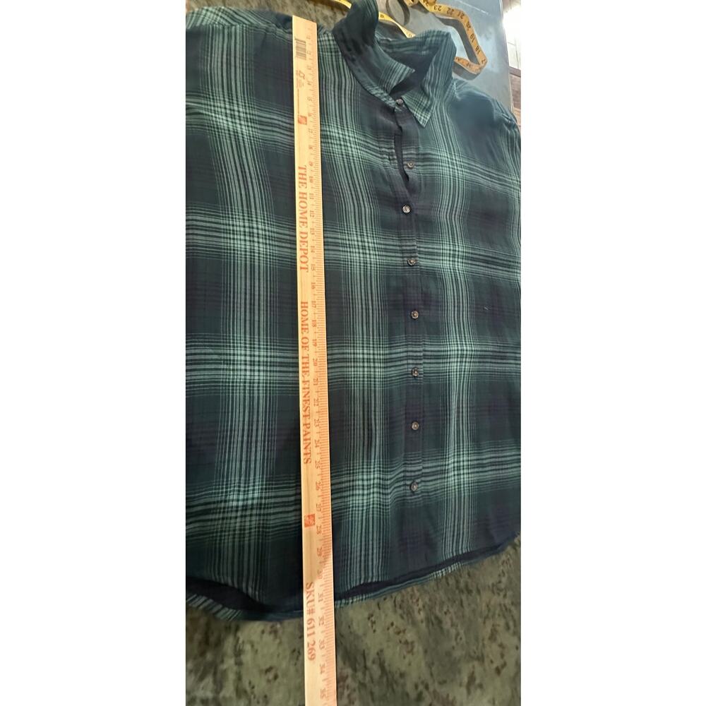 J Jill 2X Blue Green Plaid 100% Rayon Button Front Tunic Shirt Oversized - Picture 12 of 12